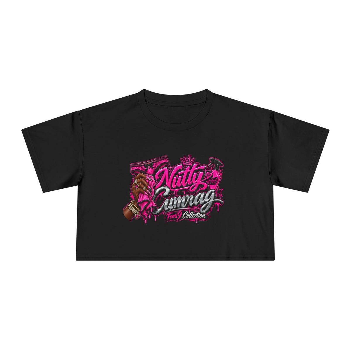 Nutty Postpartum Crewneck Crop Tee — "Nutty Postpartum" Graphic Women's Crop Tee