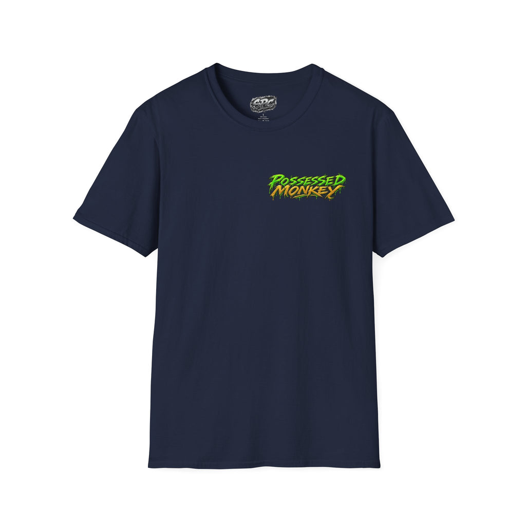 Possessed Monkey Graphic T-Shirt — Retro Green Horror Logo Tee