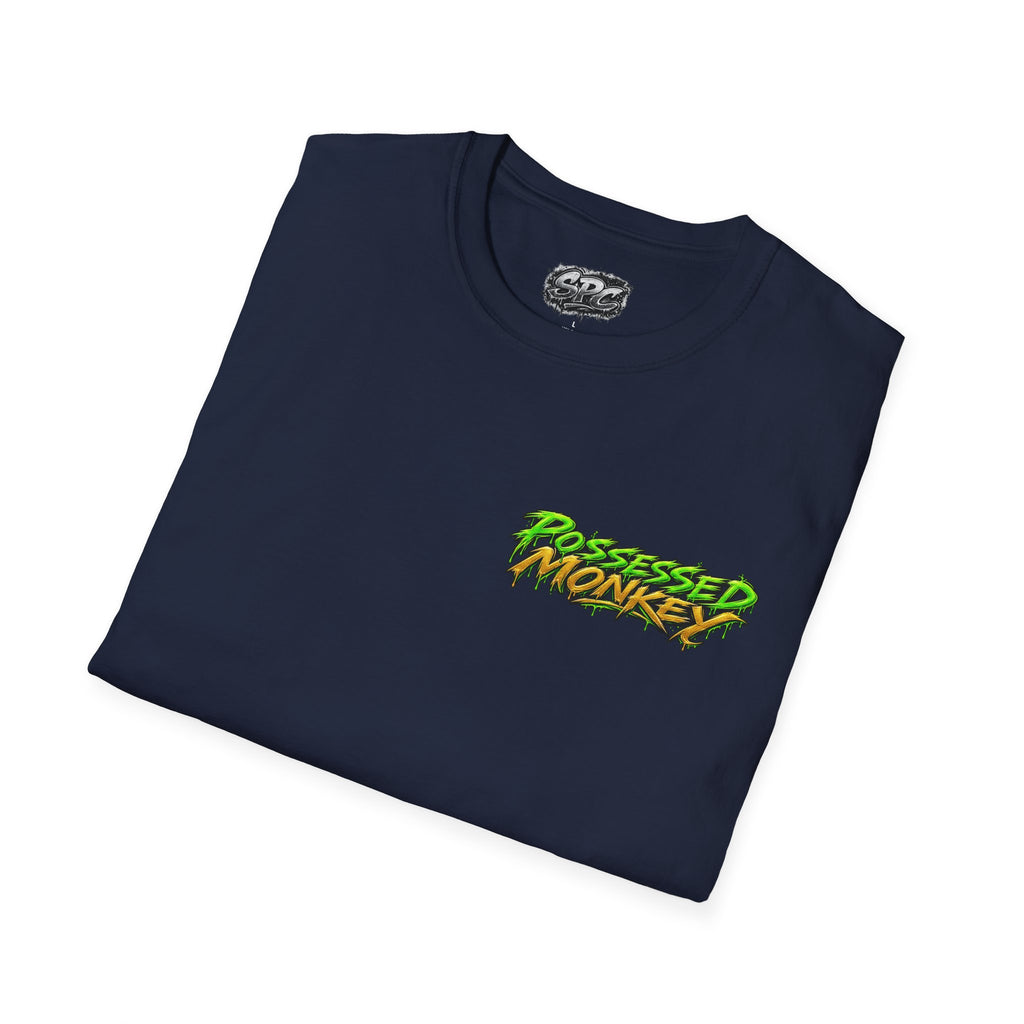 Possessed Monkey Graphic T-Shirt — Retro Green Horror Logo Tee