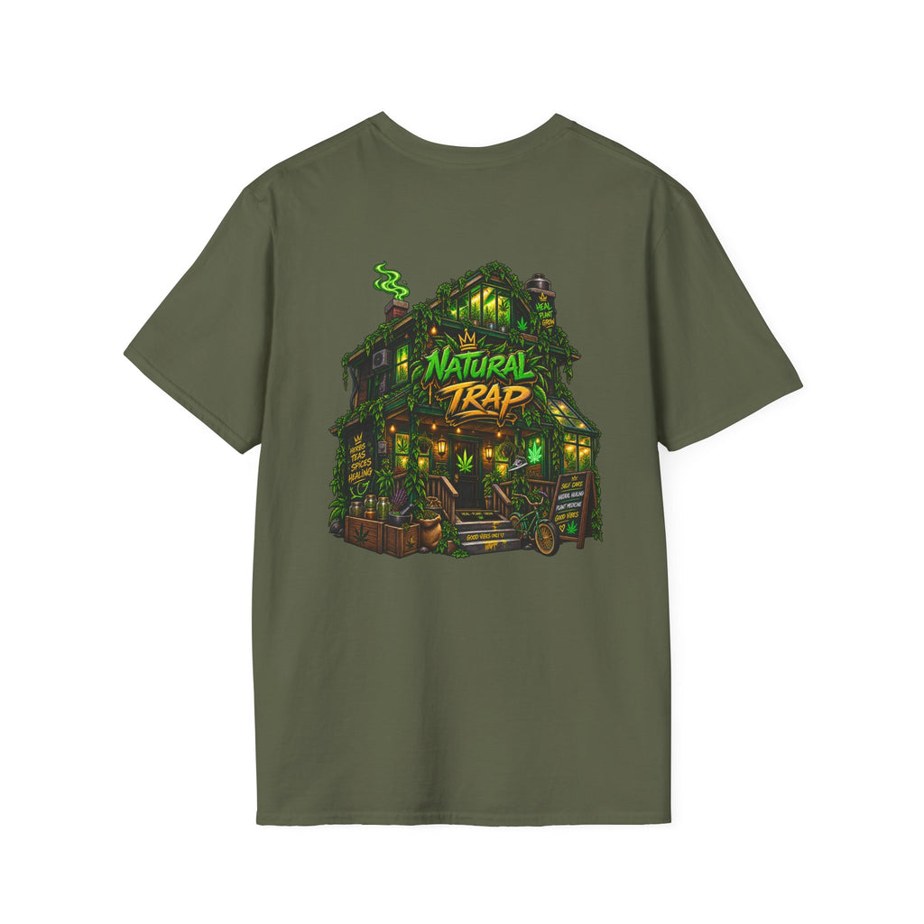 Natural Trap Logo T‑Shirt — Retro Green & Yellow Graphic Tee