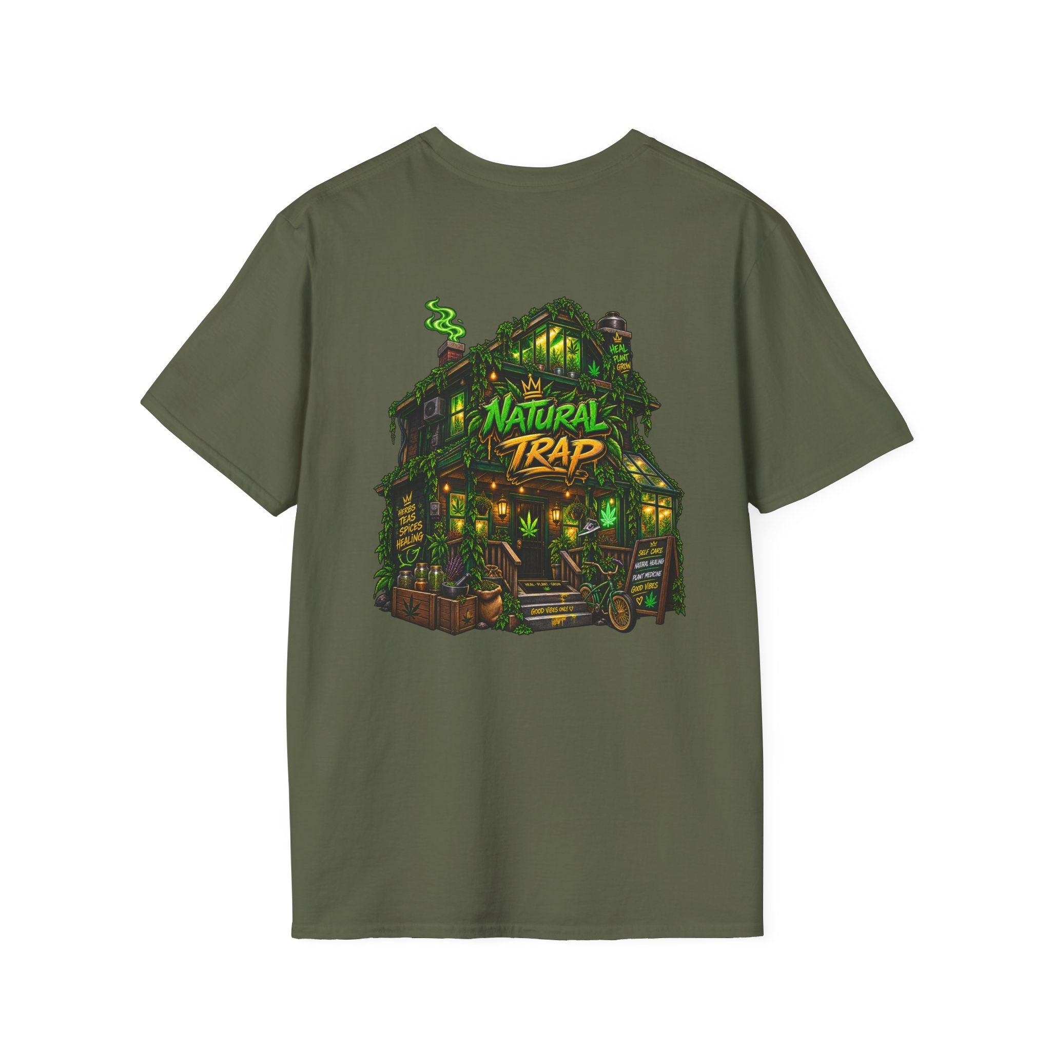 Natural Trap Logo T‑Shirt — Retro Green & Yellow Graphic Tee