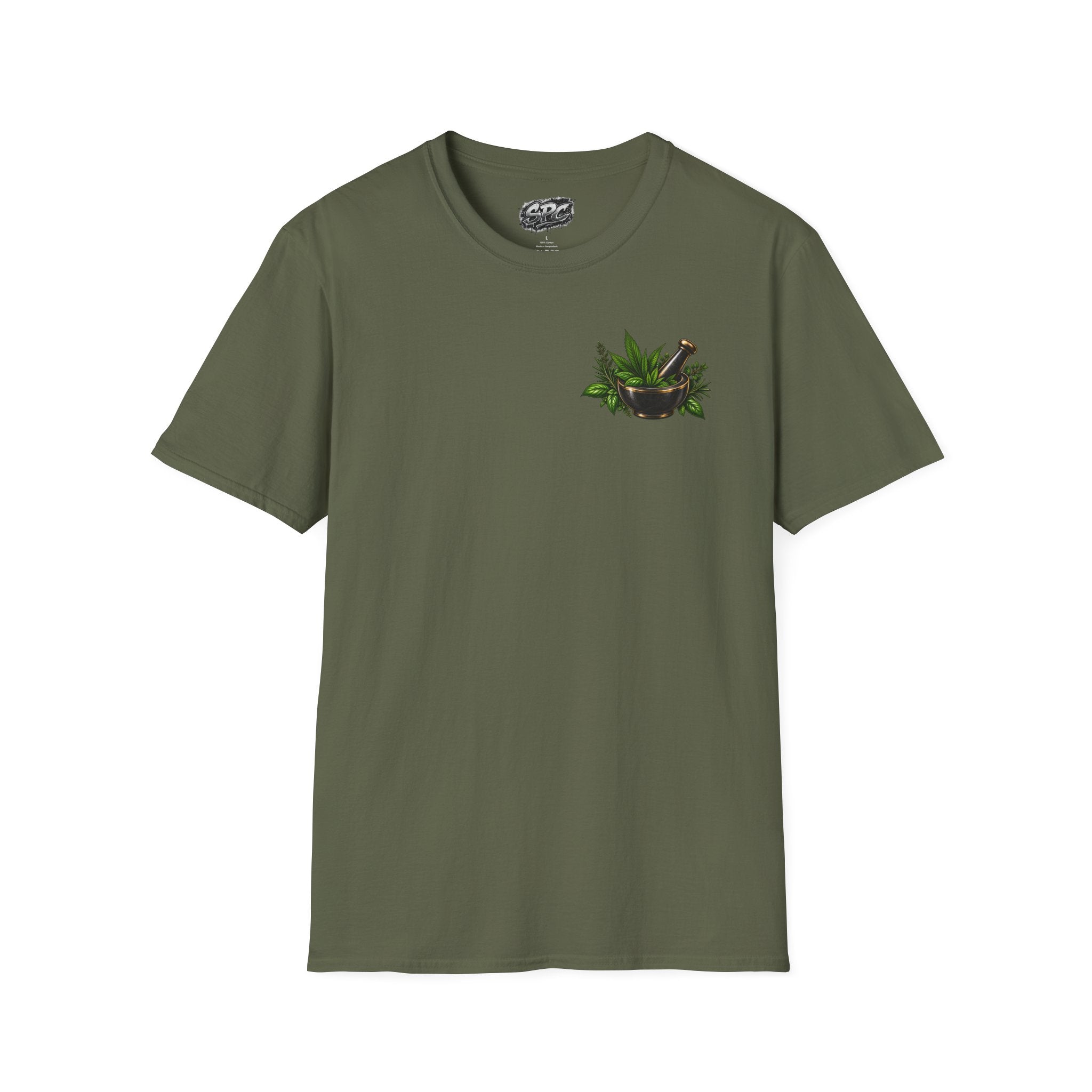 Herbal Apothecary T-Shirt — Mortar & Pestle Plant Pocket Graphic