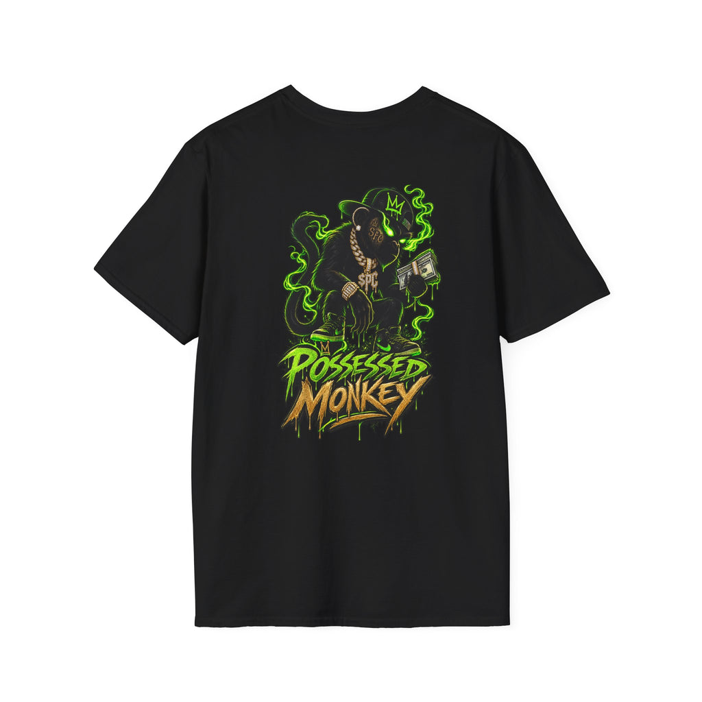 Possessed Monkey Graphic T-Shirt — Retro Green Horror Logo Tee