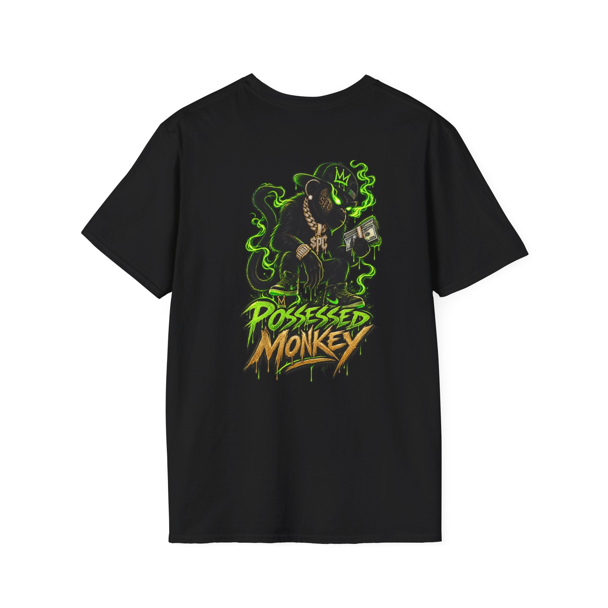 Possessed Monkey Graphic T-Shirt — Retro Green Horror Logo Tee