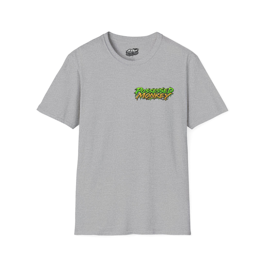 Possessed Monkey Graphic T-Shirt — Retro Green Horror Logo Tee