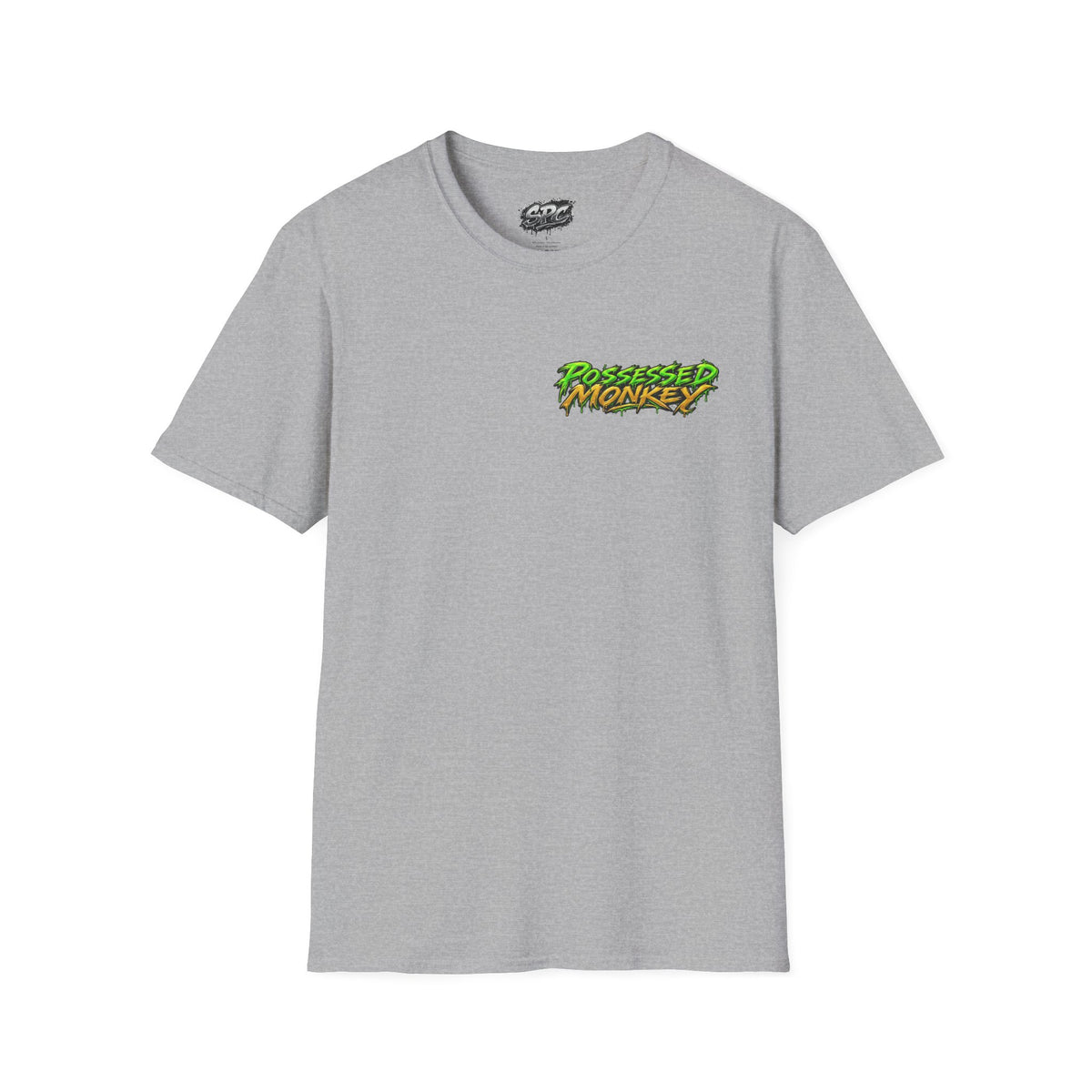Possessed Monkey Graphic T-Shirt — Retro Green Horror Logo Tee