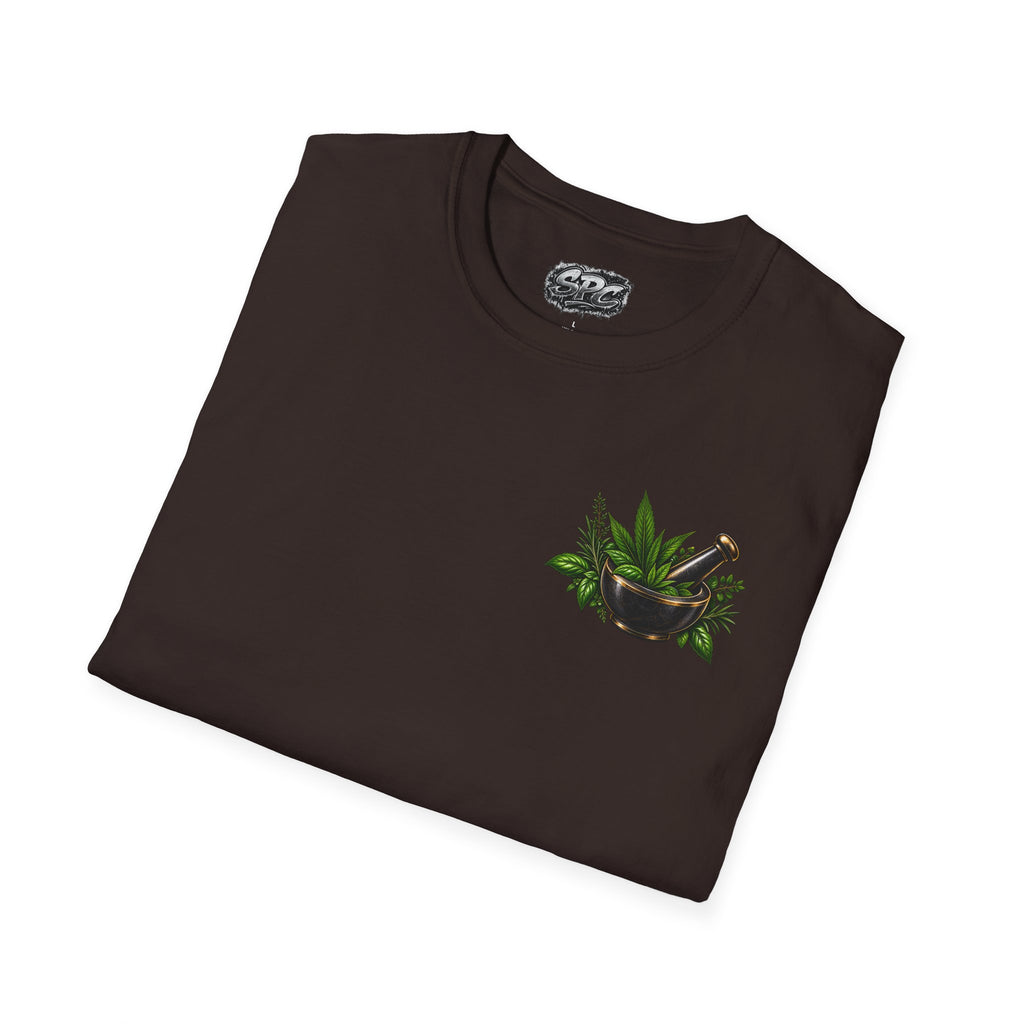 Herbal Apothecary T-Shirt — Mortar & Pestle Plant Pocket Graphic