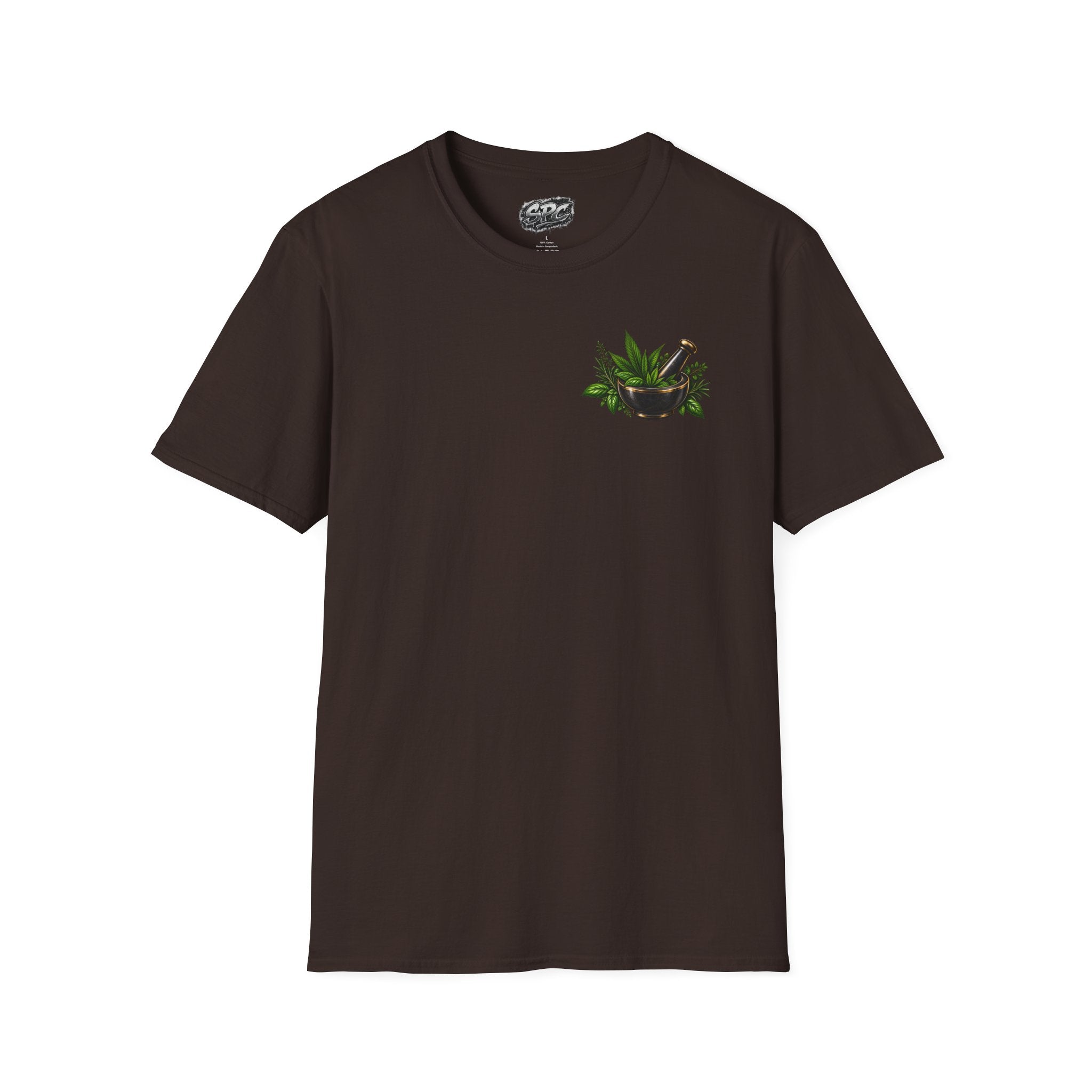 Herbal Apothecary T-Shirt — Mortar & Pestle Plant Pocket Graphic