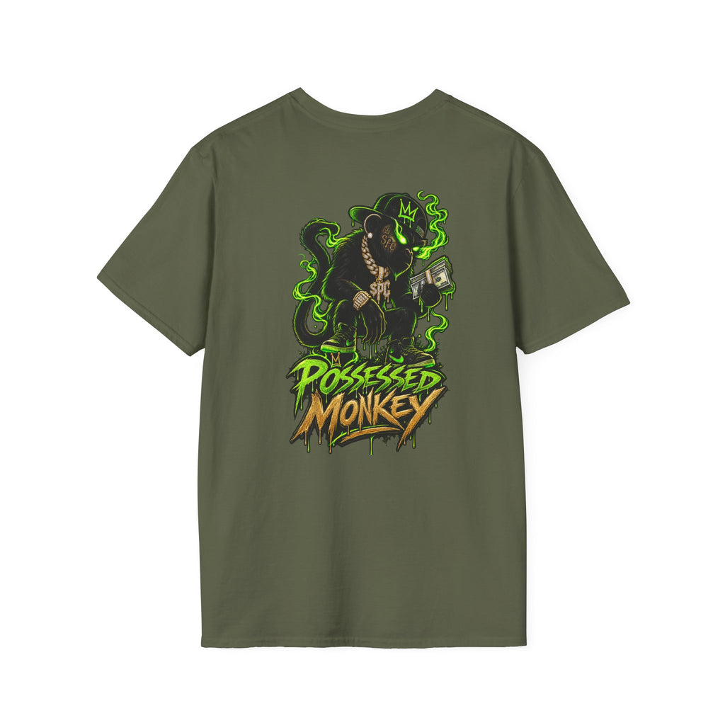 Possessed Monkey Graphic T-Shirt — Retro Green Horror Logo Tee