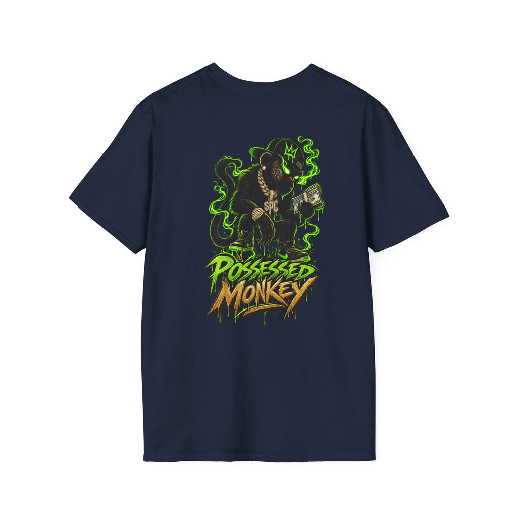Possessed Monkey Graphic T-Shirt — Retro Green Horror Logo Tee