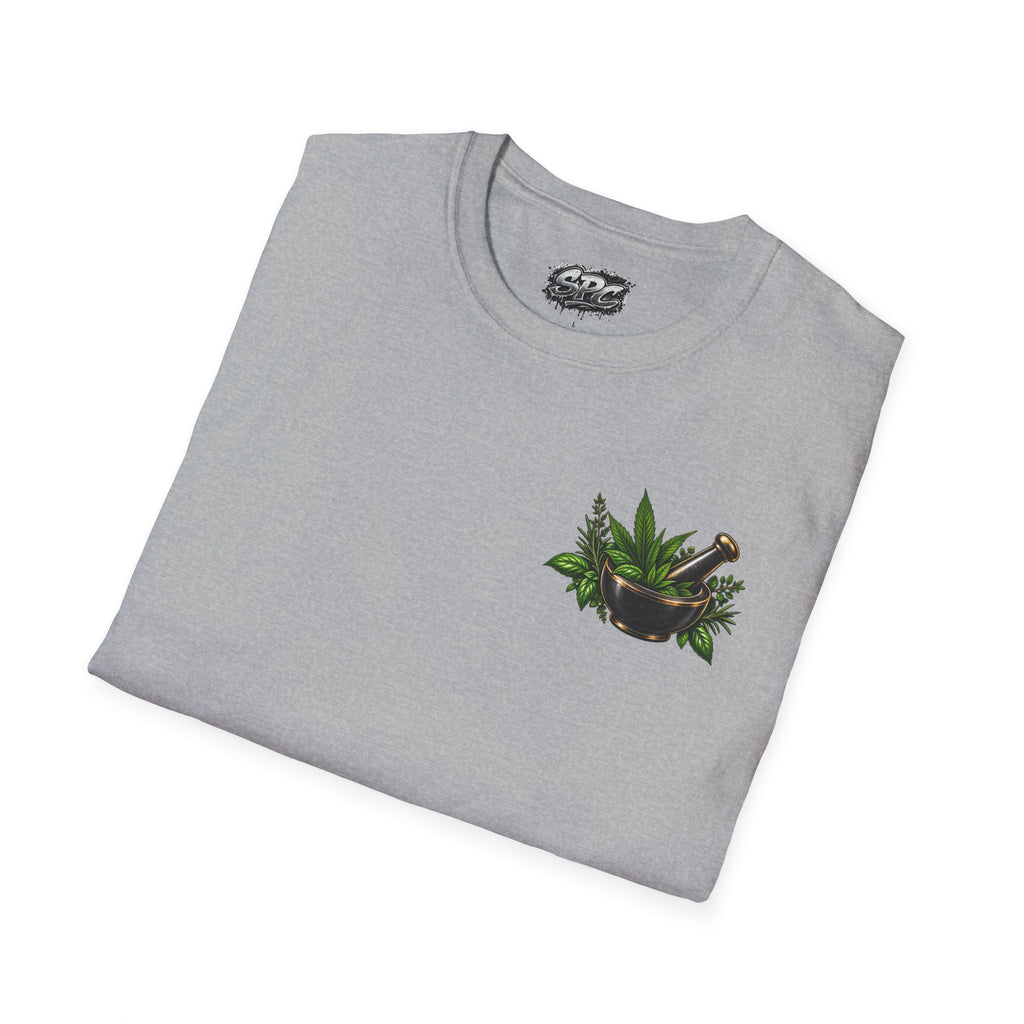 Herbal Apothecary T-Shirt — Mortar & Pestle Plant Pocket Graphic