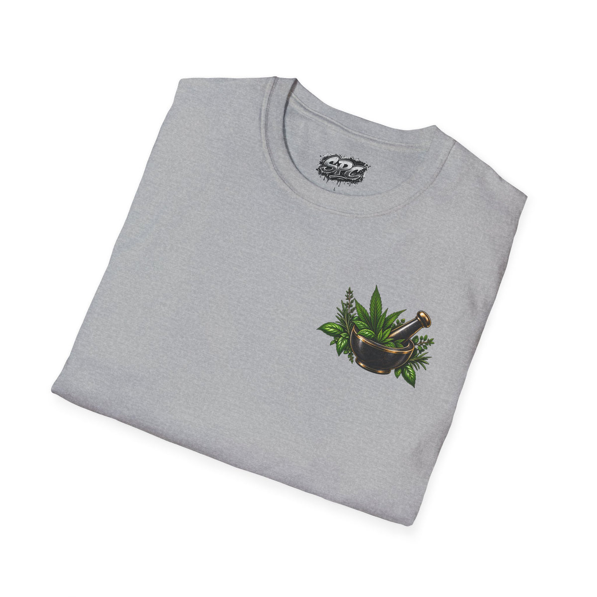 Herbal Apothecary T-Shirt — Mortar & Pestle Plant Pocket Graphic