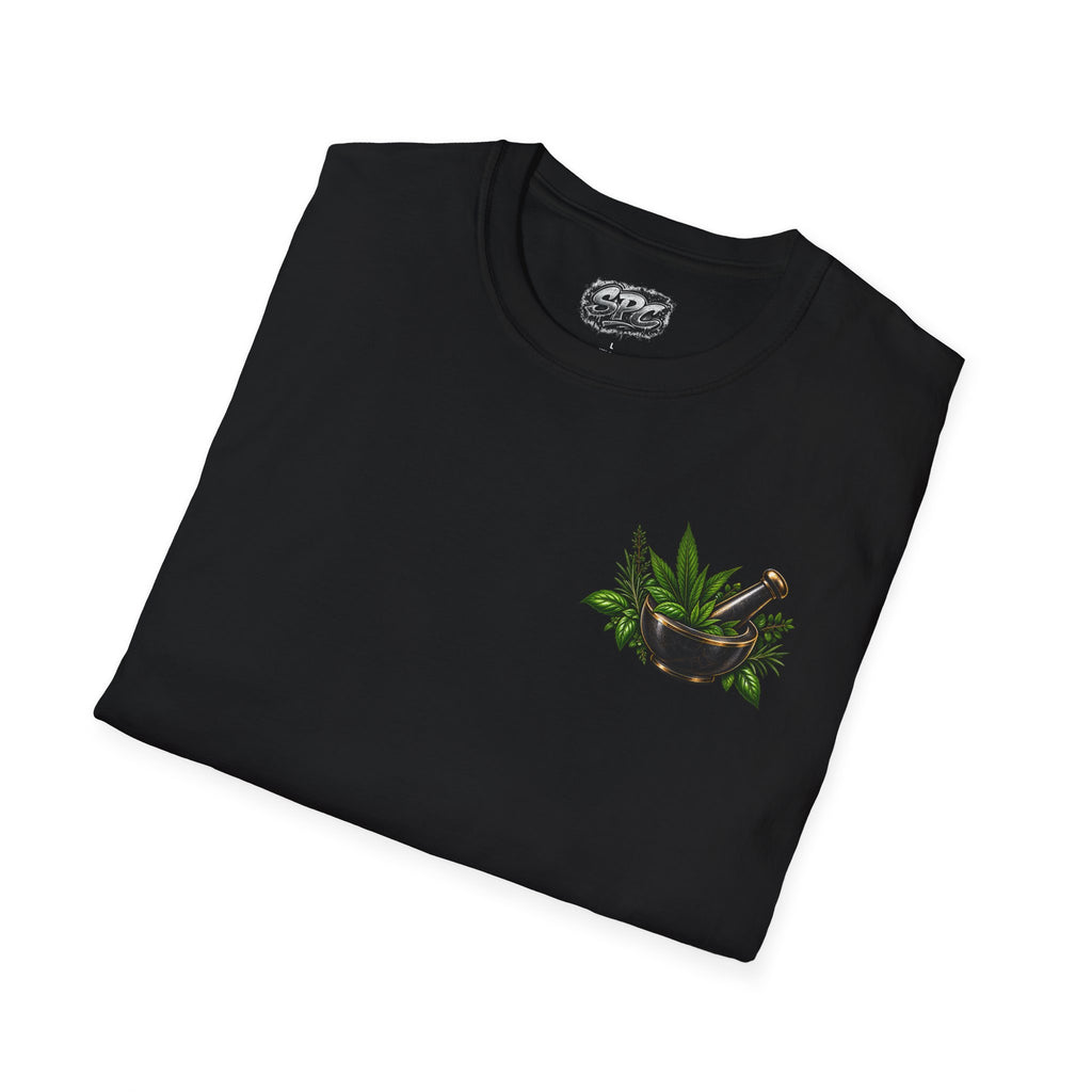 Herbal Apothecary T-Shirt — Mortar & Pestle Plant Pocket Graphic