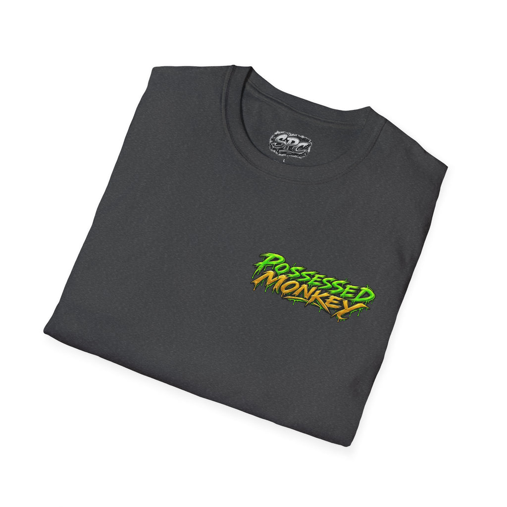 Possessed Monkey Graphic T-Shirt — Retro Green Horror Logo Tee