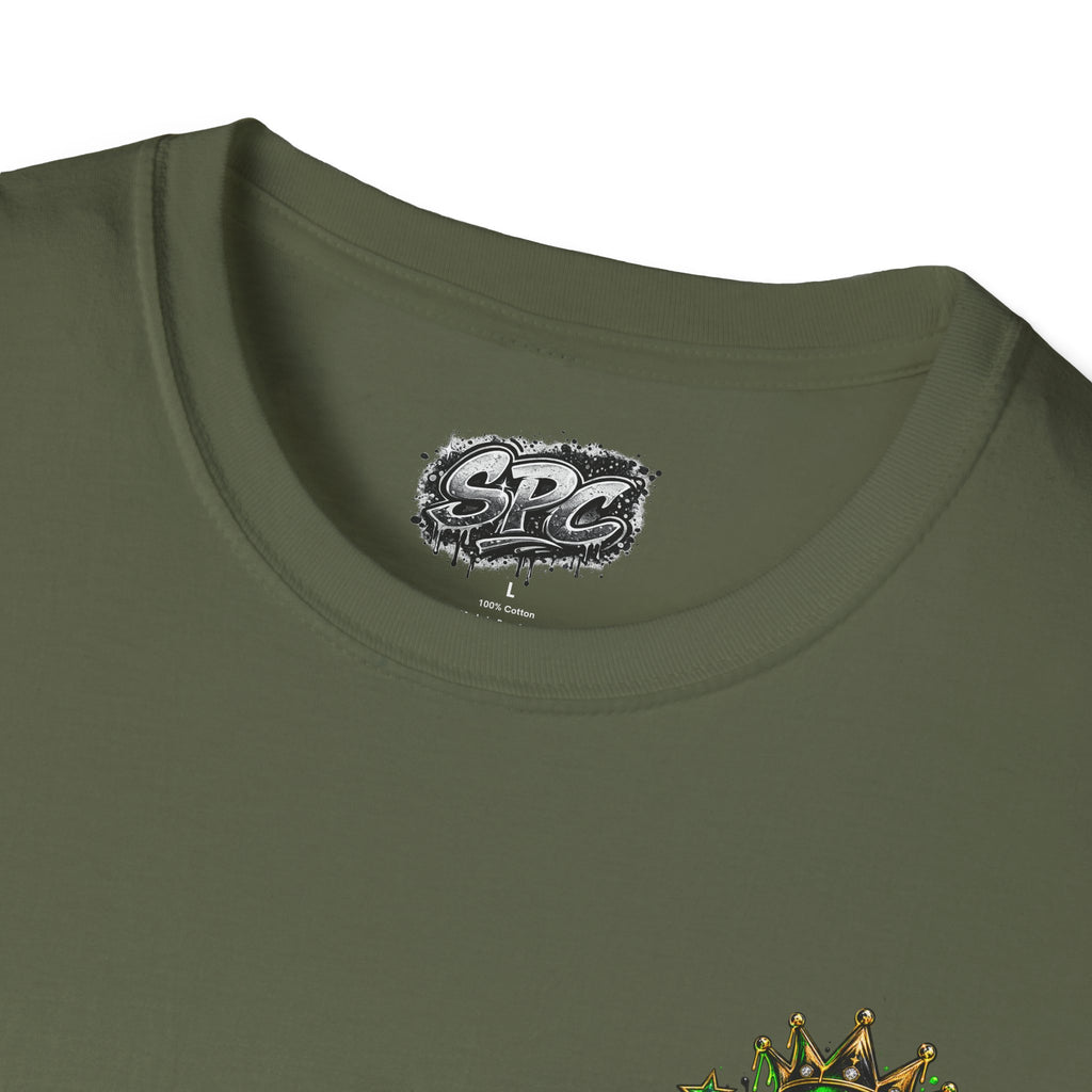Camo Crown Pocket Tee — Minimal Green Crown Chest Graphic T-Shirt