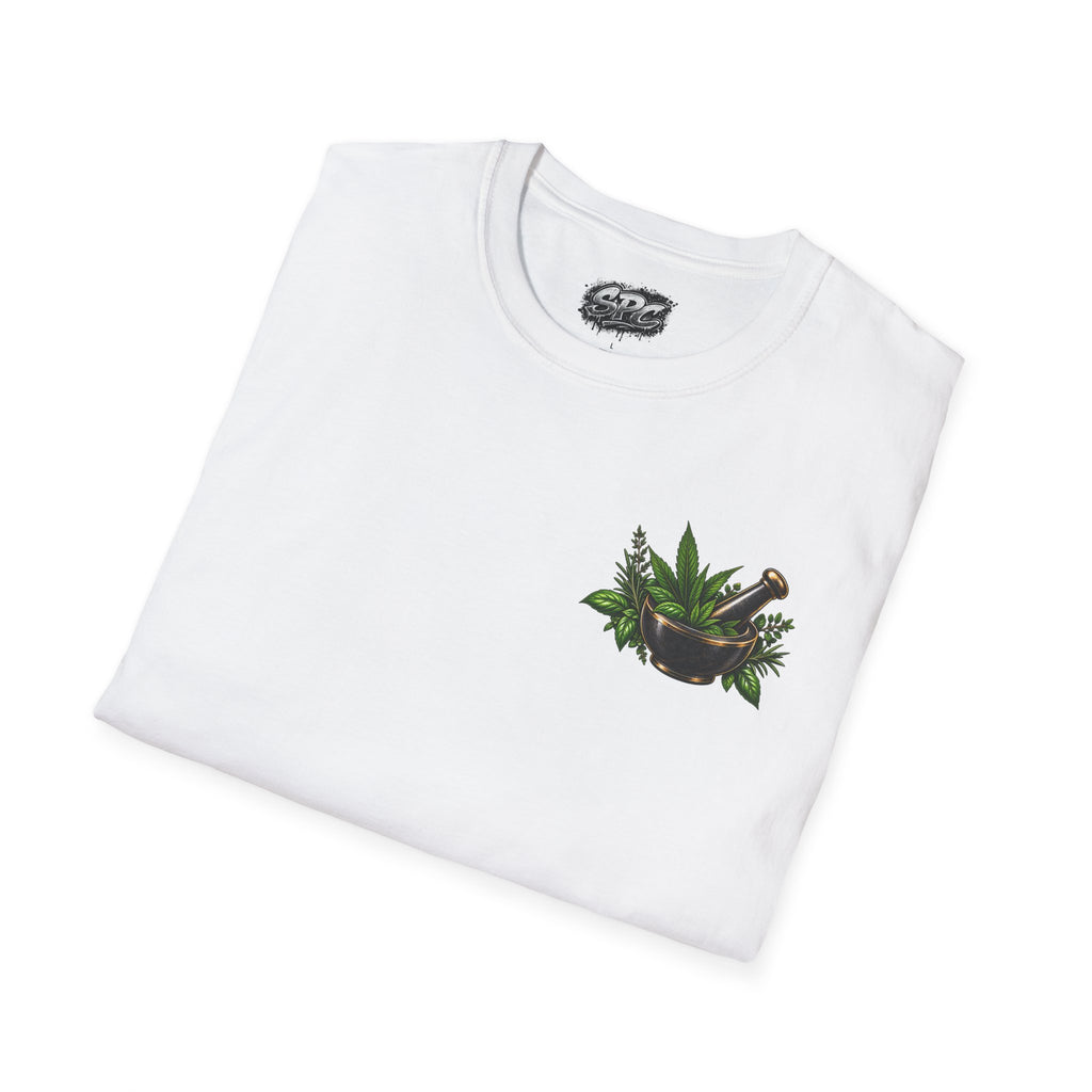 Herbal Apothecary T-Shirt — Mortar & Pestle Plant Pocket Graphic