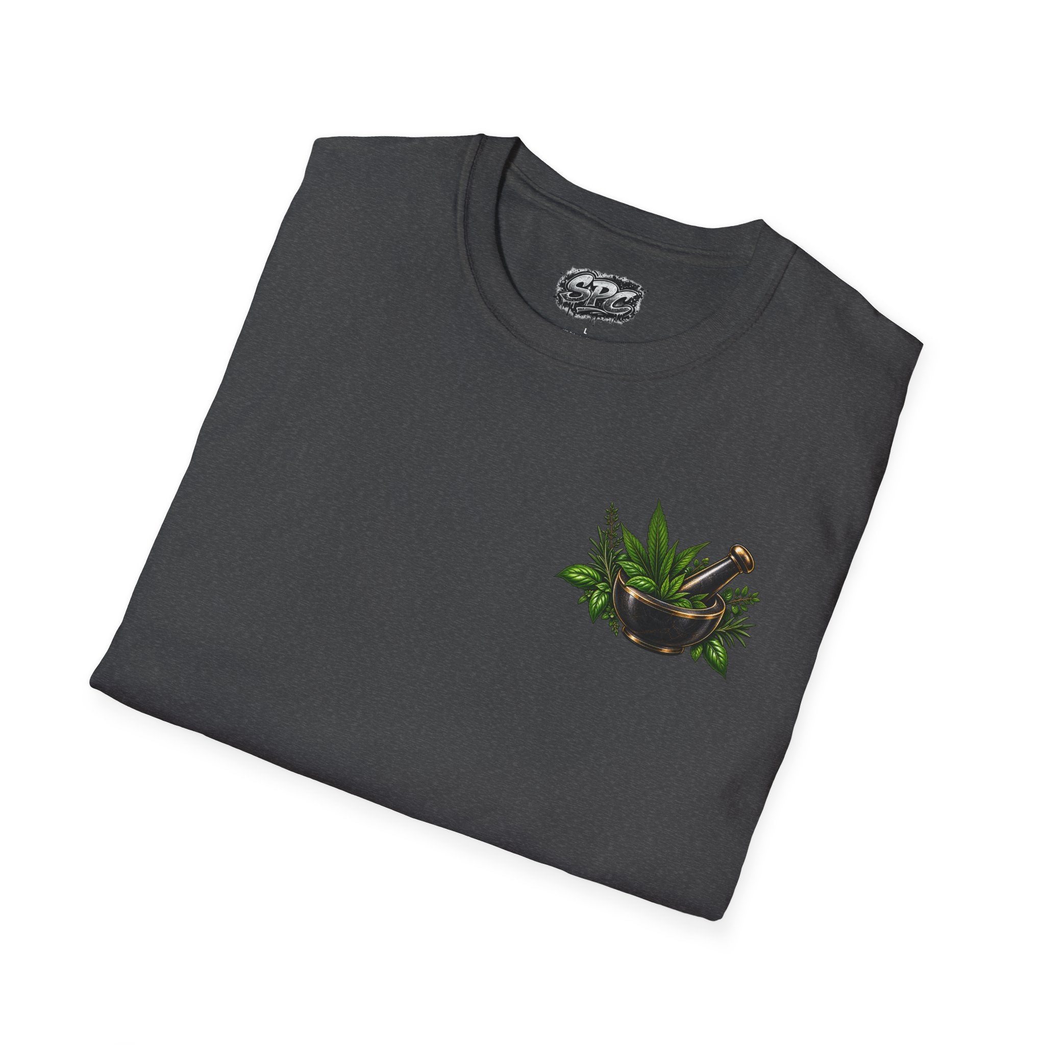 Herbal Apothecary T-Shirt — Mortar & Pestle Plant Pocket Graphic