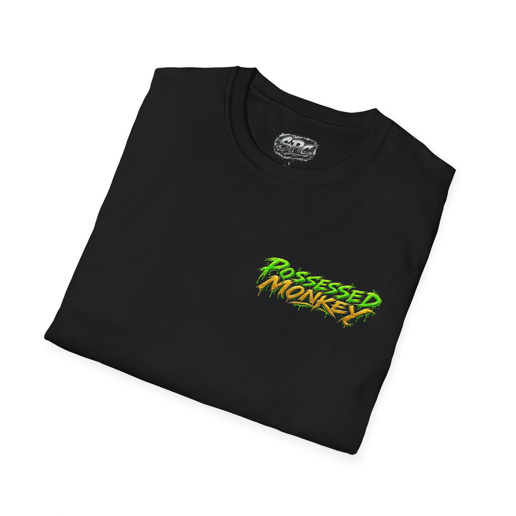 Possessed Monkey Graphic T-Shirt — Retro Green Horror Logo Tee