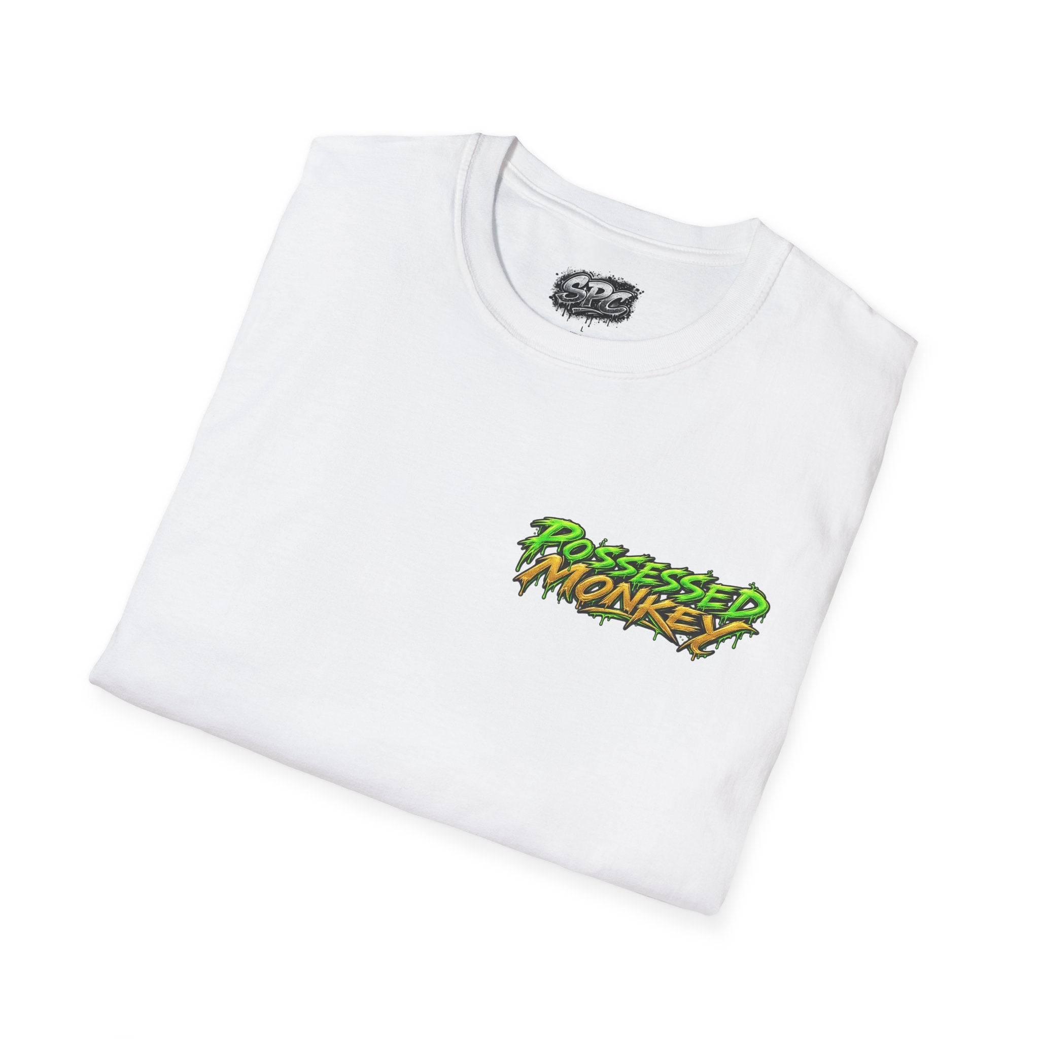 Possessed Monkey Graphic T-Shirt — Retro Green Horror Logo Tee