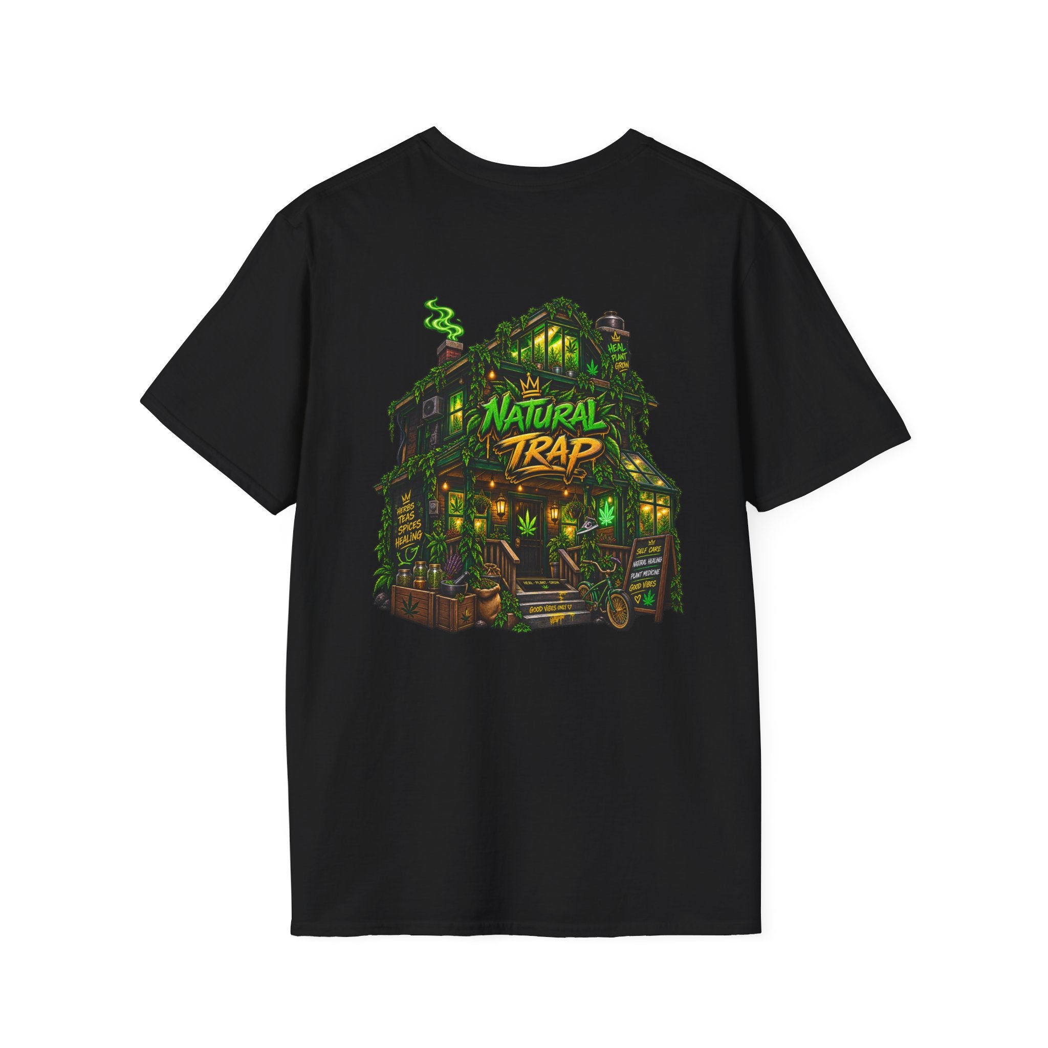 Natural Trap Logo T‑Shirt — Retro Green & Yellow Graphic Tee