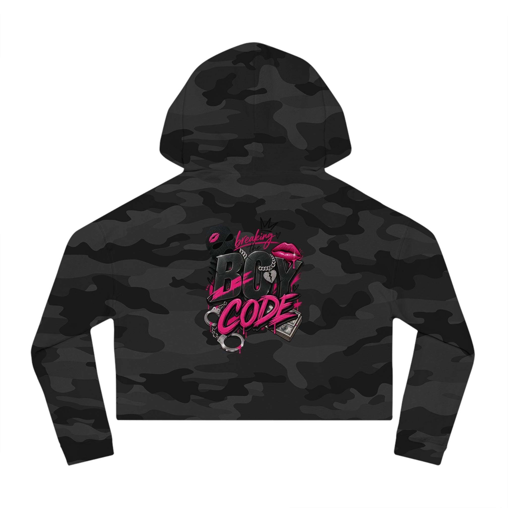 Cropped Hoodie — Bold 'FEM19' Graphic with 'Bad Code' Back Art