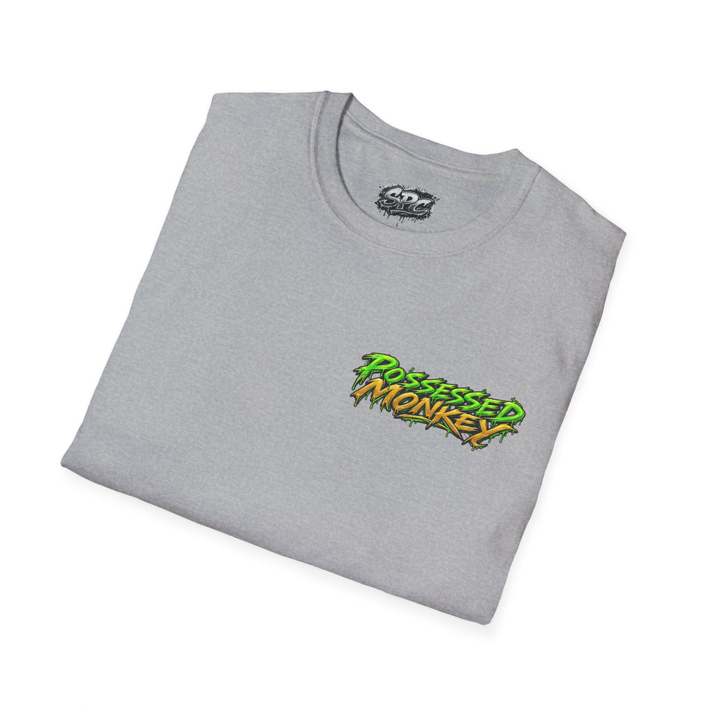 Possessed Monkey Graphic T-Shirt — Retro Green Horror Logo Tee