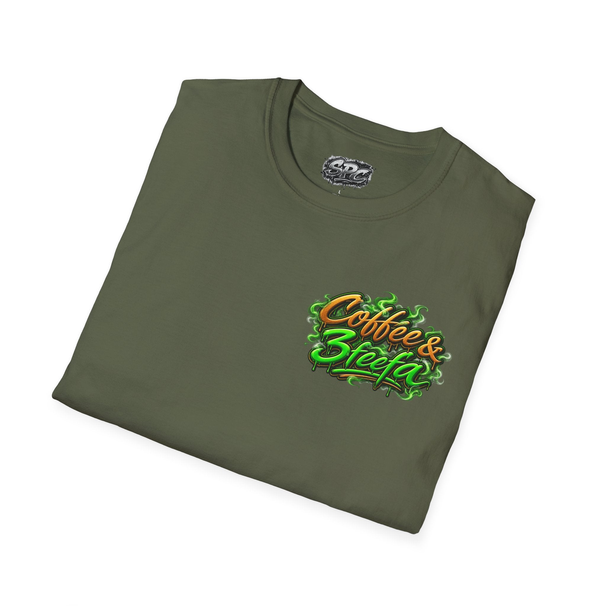 Coffee & Sweets Tee — Retro Green Script Chest Logo T-Shirt