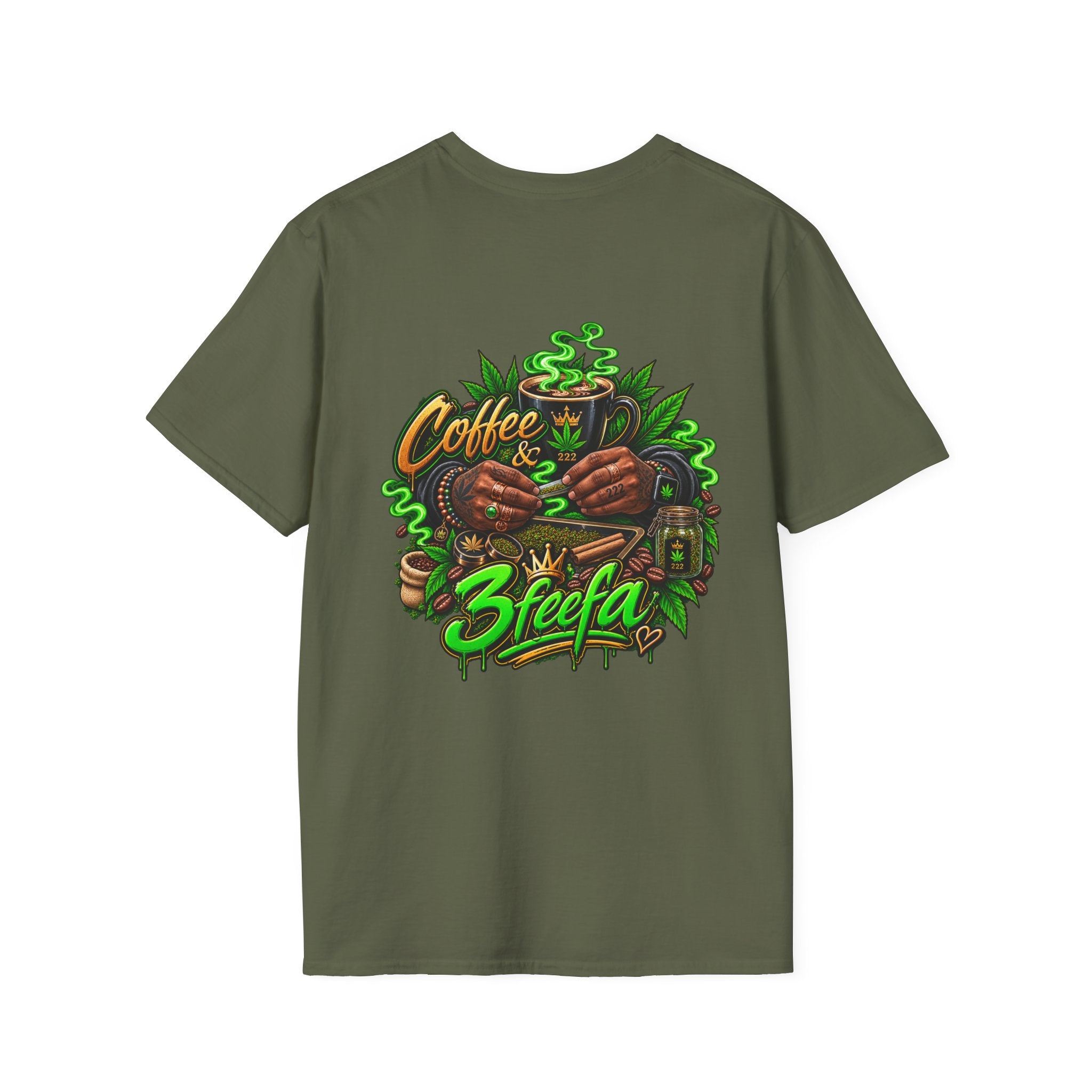 Coffee & Sweets Tee — Retro Green Script Chest Logo T-Shirt