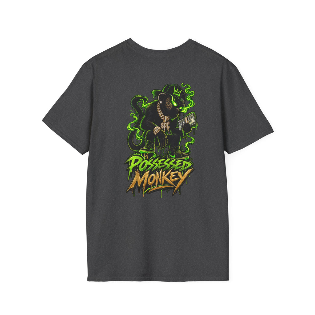 Possessed Monkey Graphic T-Shirt — Retro Green Horror Logo Tee