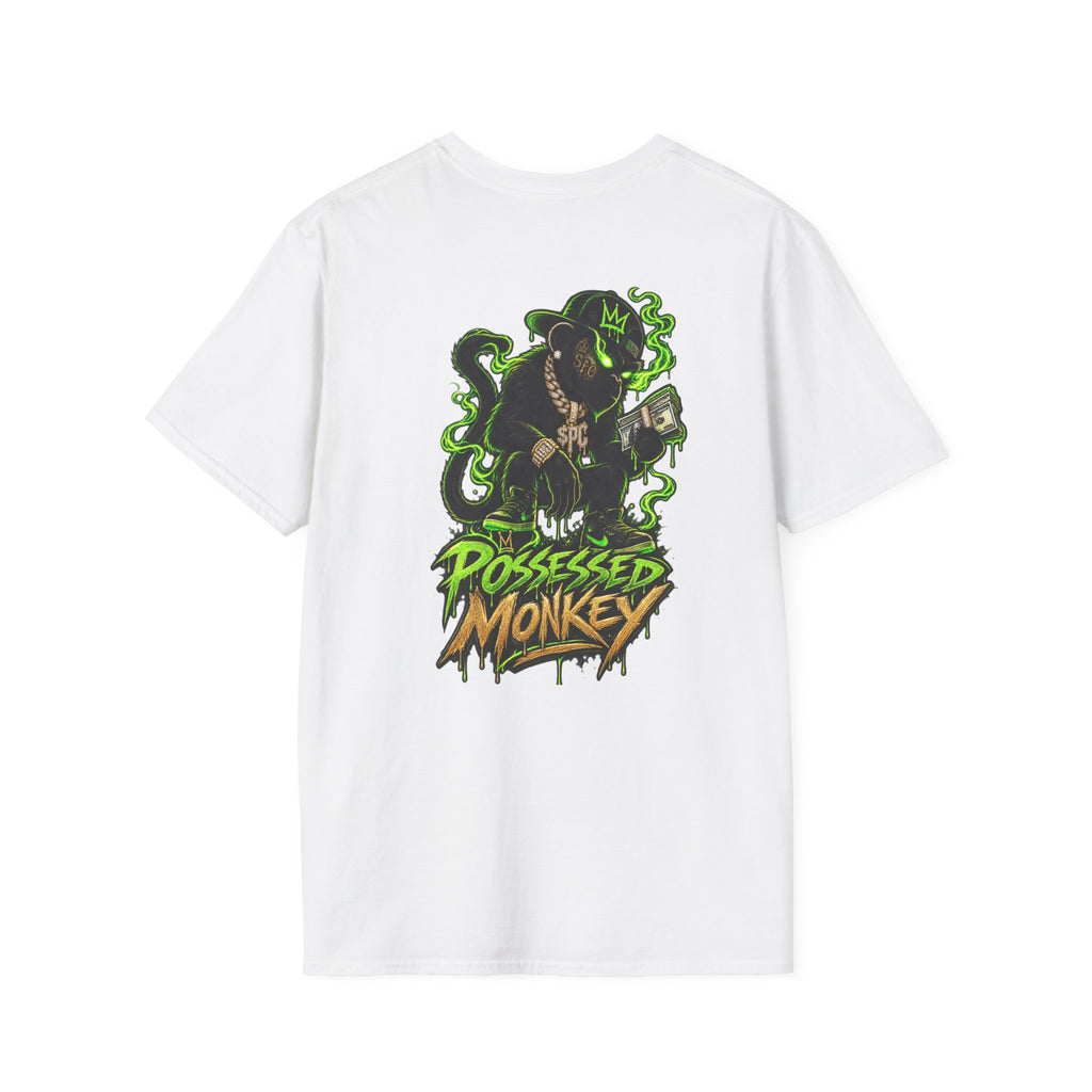 Possessed Monkey Graphic T-Shirt — Retro Green Horror Logo Tee