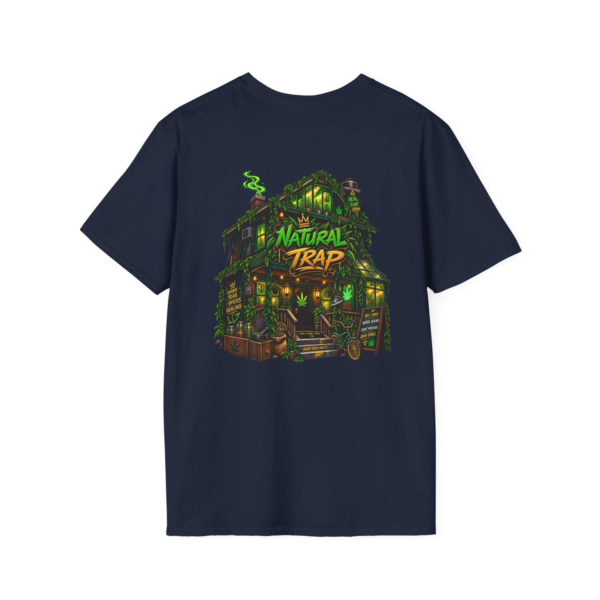 Natural Trap Logo T‑Shirt — Retro Green & Yellow Graphic Tee