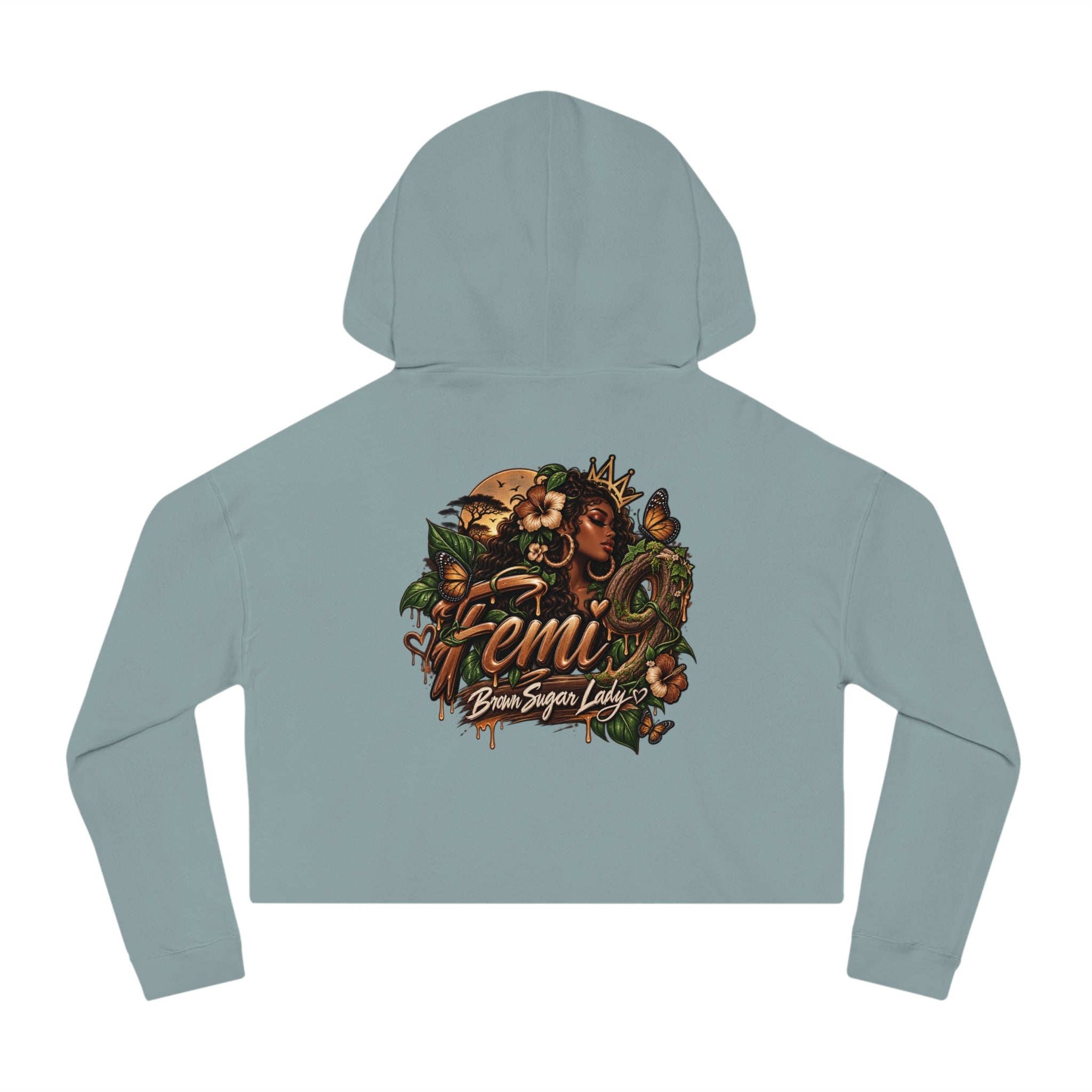 Crop Hoodie — 'Femi' Afrocentric Butterfly Graphic Cropped Hoodie