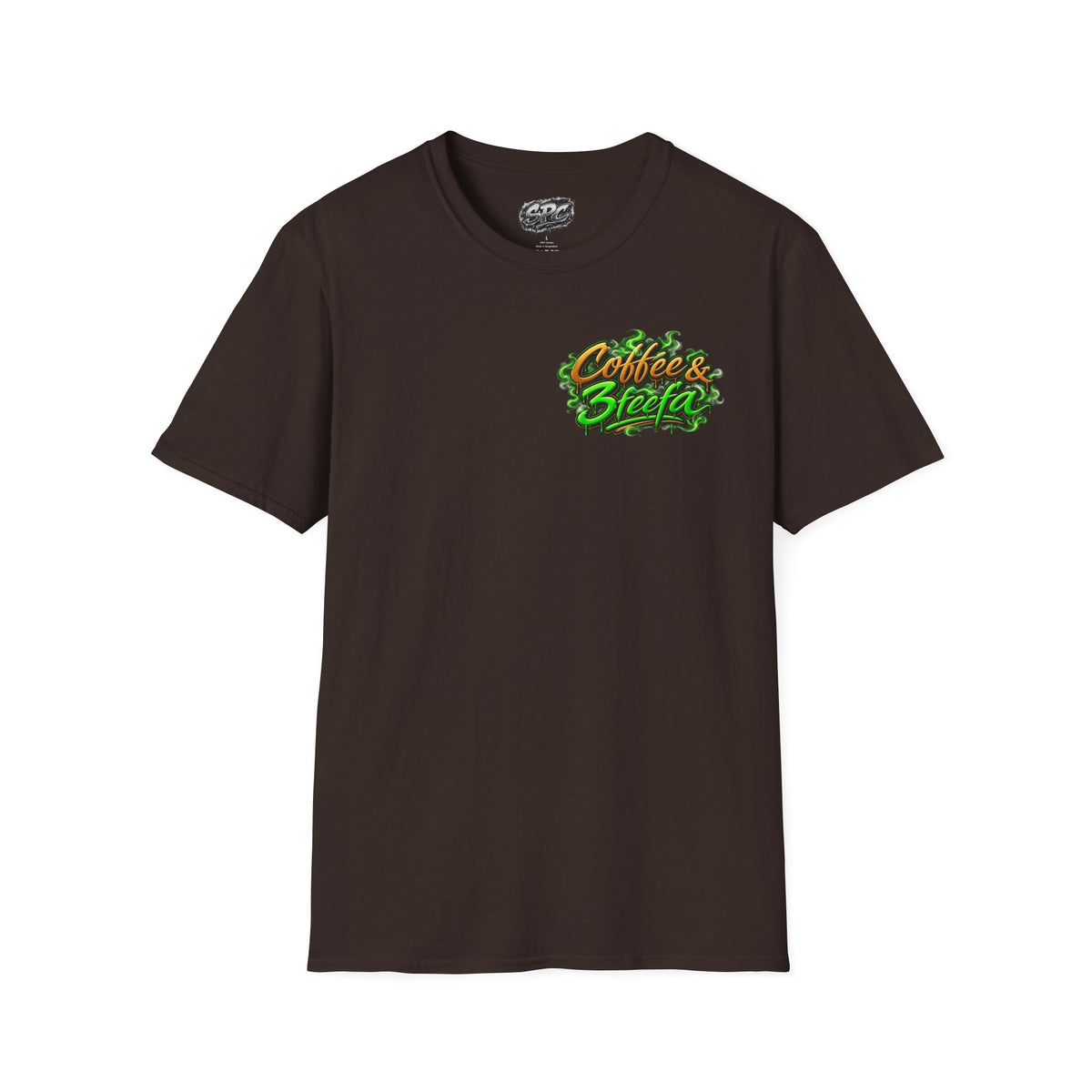 Coffee & Sweets Tee — Retro Green Script Chest Logo T-Shirt