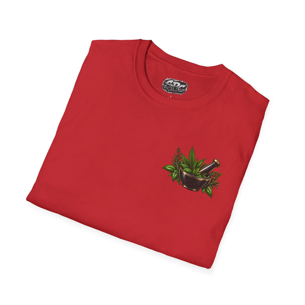 Herbal Apothecary T-Shirt — Mortar & Pestle Plant Pocket Graphic